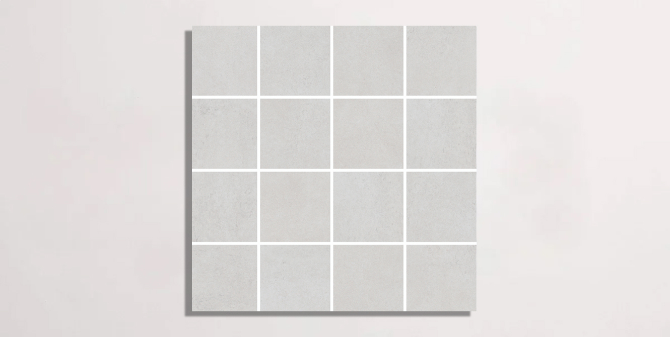 Nasco Stone + Tile 3" x 3" Essence Ash porcelain mosaic.