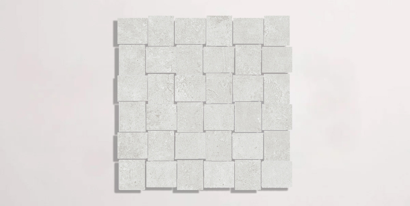 Nasco Stone + Tile GRO 201 porcelain basketweave mosaic tile.