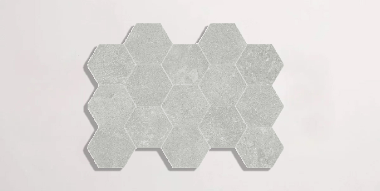 Nasco Stone + Tile GRO 202 porcelain hexagon mosaic tile.