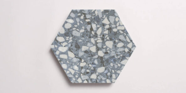 Nasco Stone + Tile Tex Blue hexagon porcelain tile.