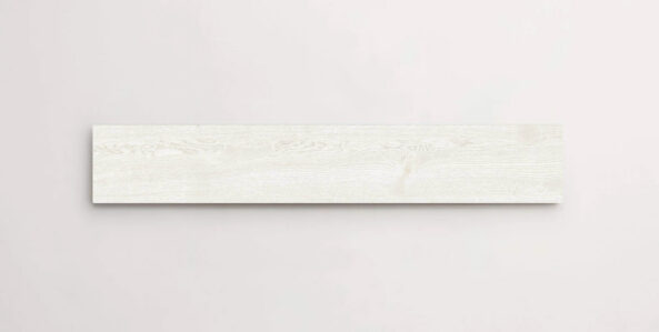 Nasco Stone + Tile Junie White 8" x 48" wood-look porcelain tile.