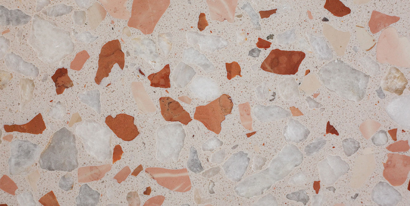 Nasco Stone + Tile 120" x 49" Agglo Fosc terrazzo slab.