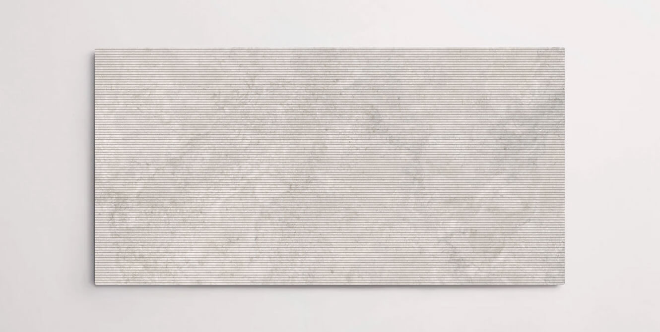 Nasco Stone + Tile 24" x 48" Eternity Perle Grooved porcelain tile.